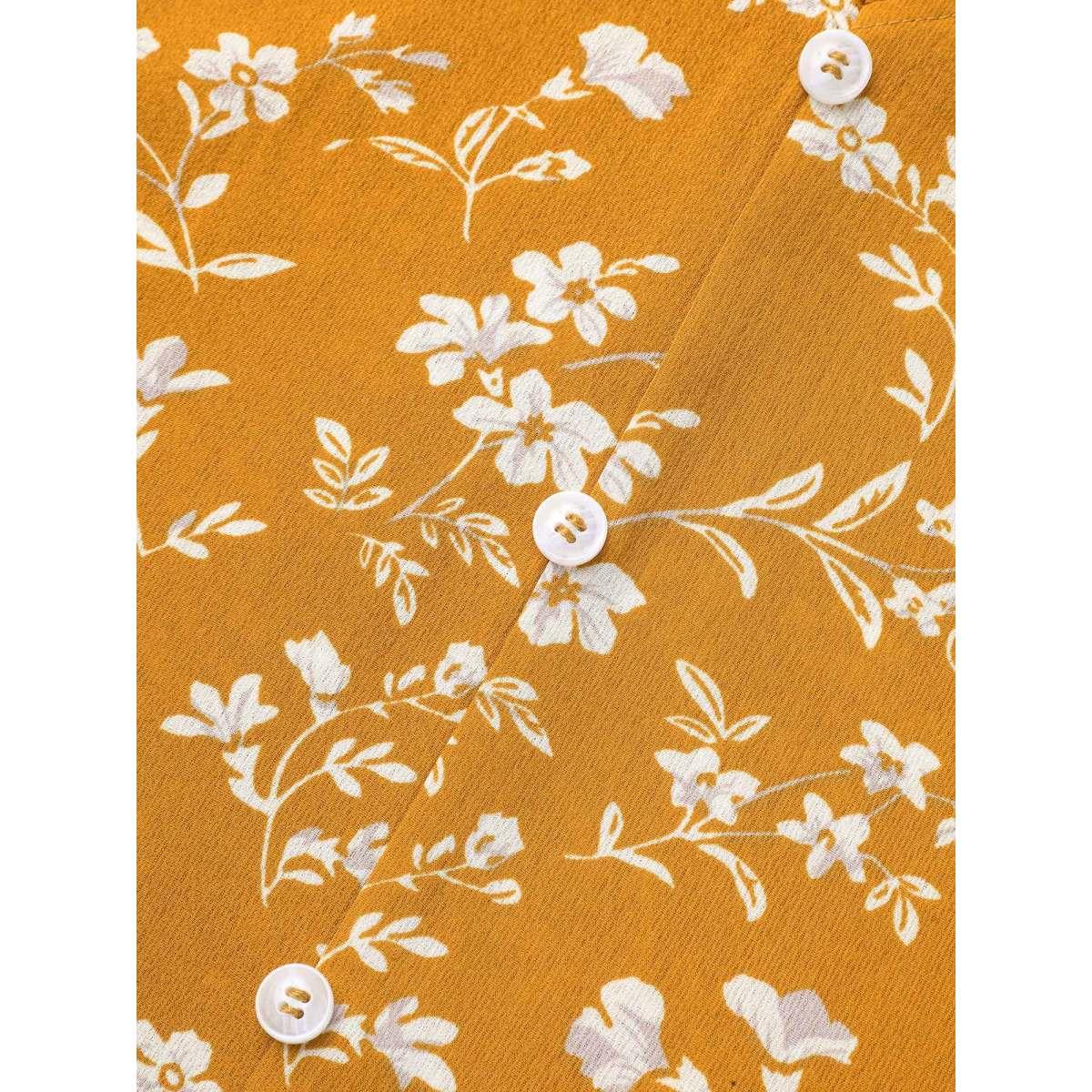 Plus Size Turmeric Floral Print V-Neck Ruffled Shirt Women Elegant Extra Long Sleeve V-neck Everyday Blouses BloomChic 22-24/3X Product Image