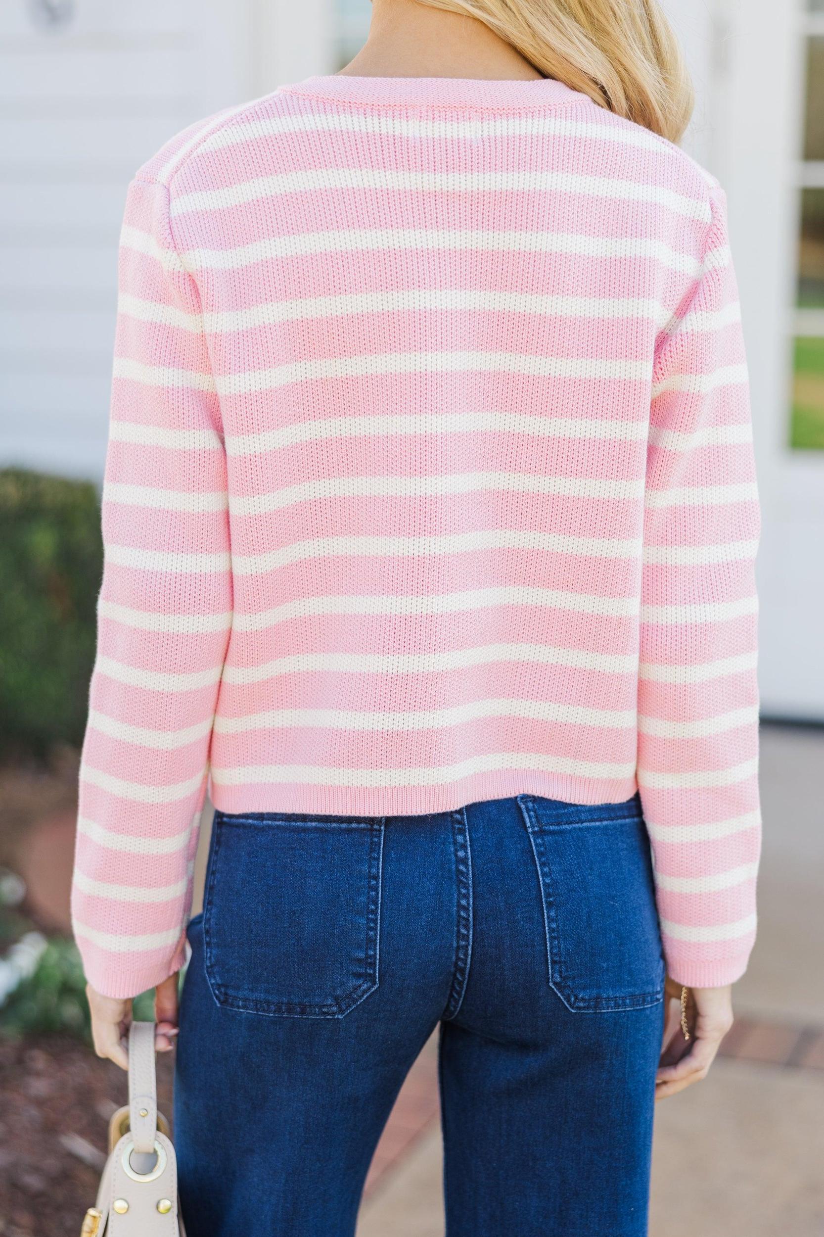 Ready To Go Pink Striped Cardigan Female Product Image