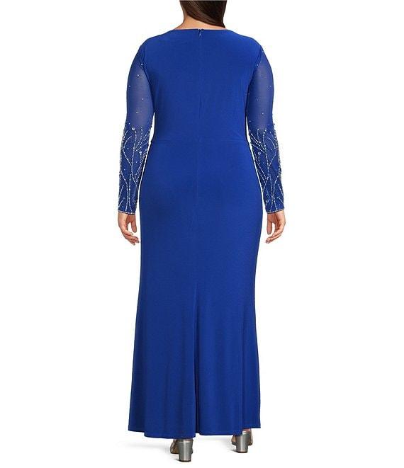 Marina Plus Size Side Slit Beaded Sleeve Dress Product Image