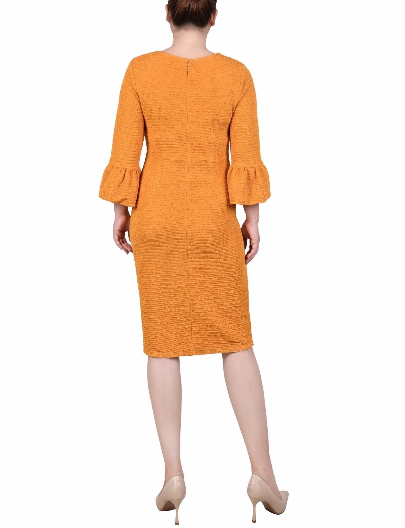 Mustard 3/4 Length Pearl Detail Dress Product Image