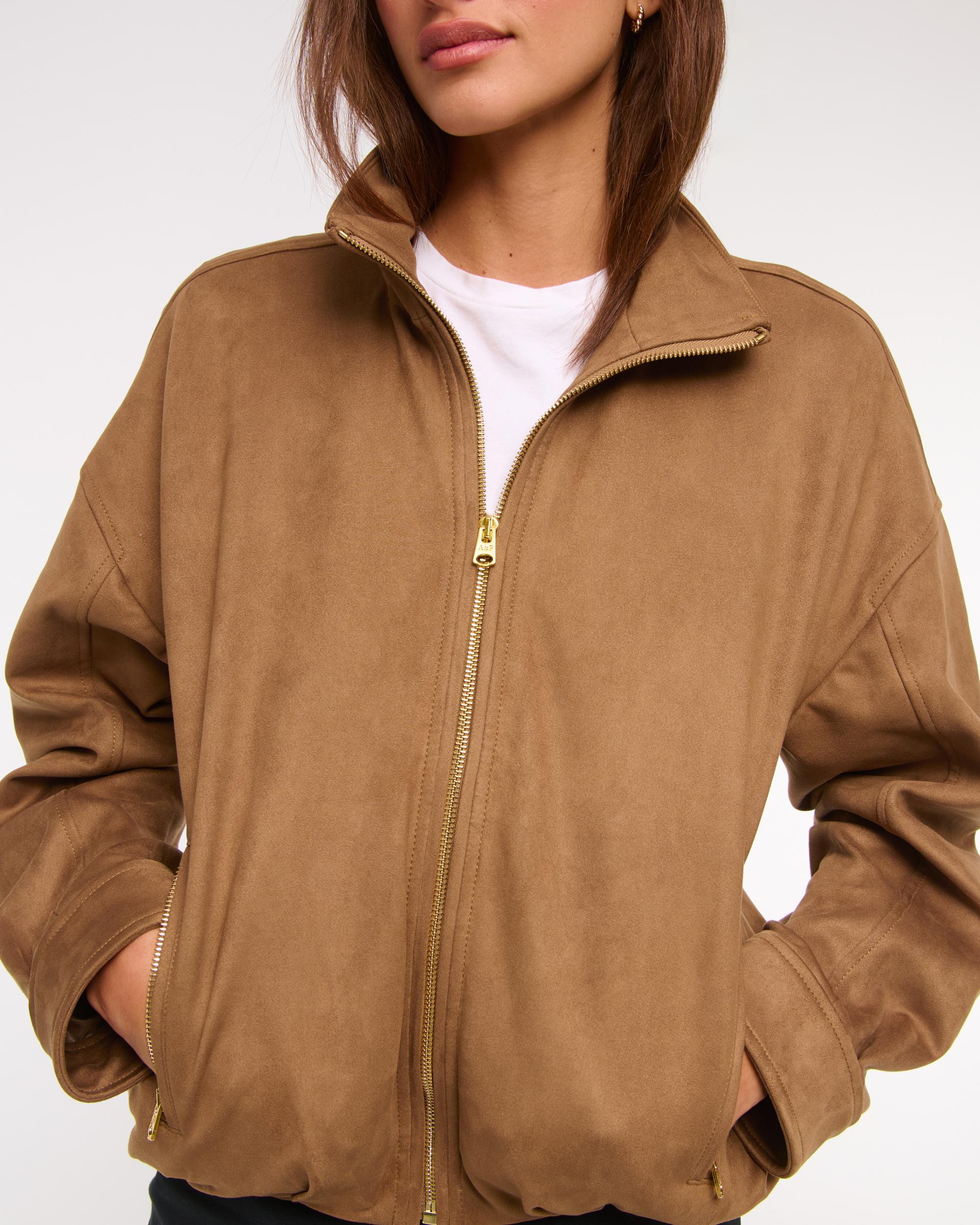 Bubble Hem Vegan Suede Bomber Jacket Product Image