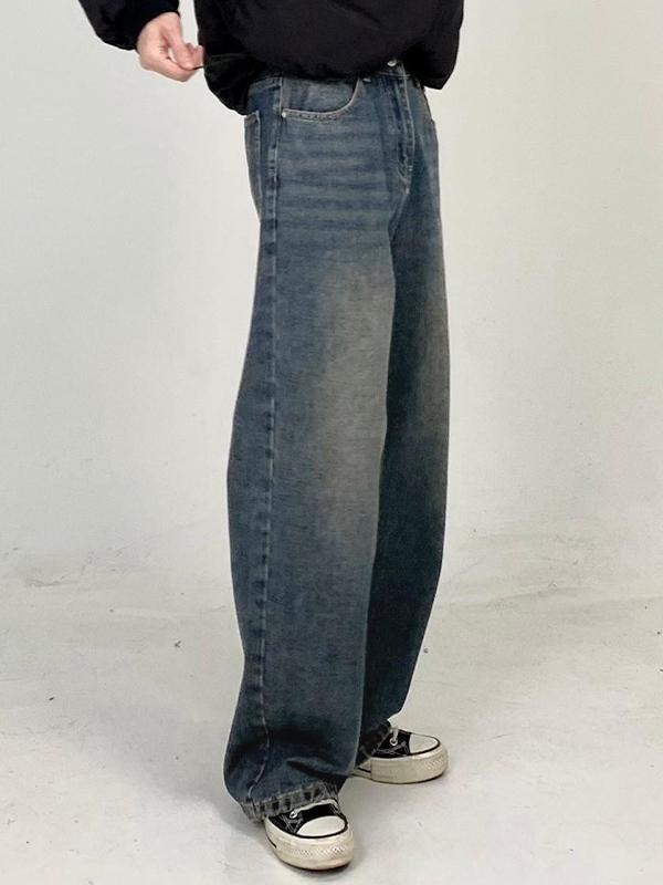 Men's Vintage Blue Straight Leg Loose Jeans Product Image