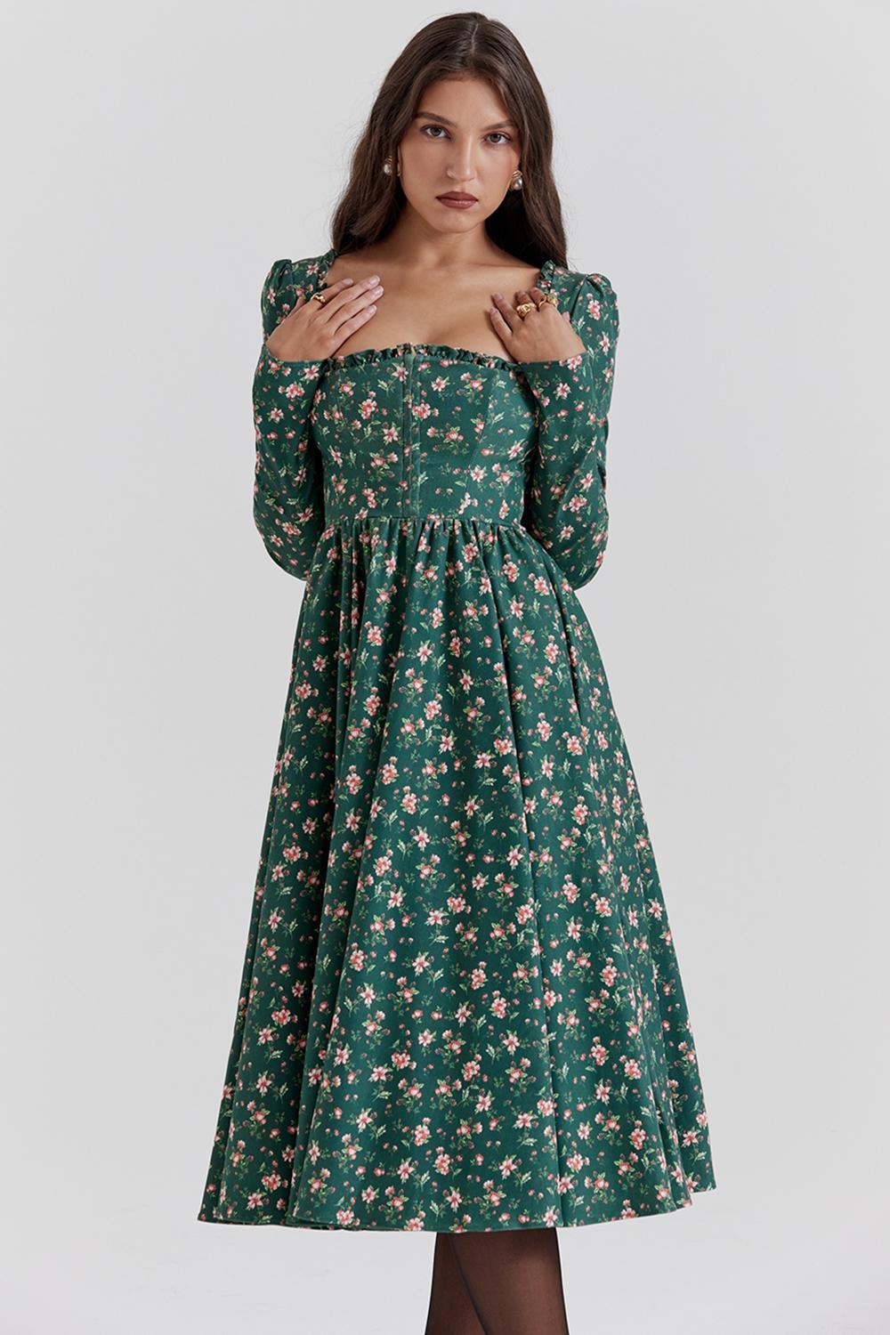 Delia  green floral print midi dress Product Image