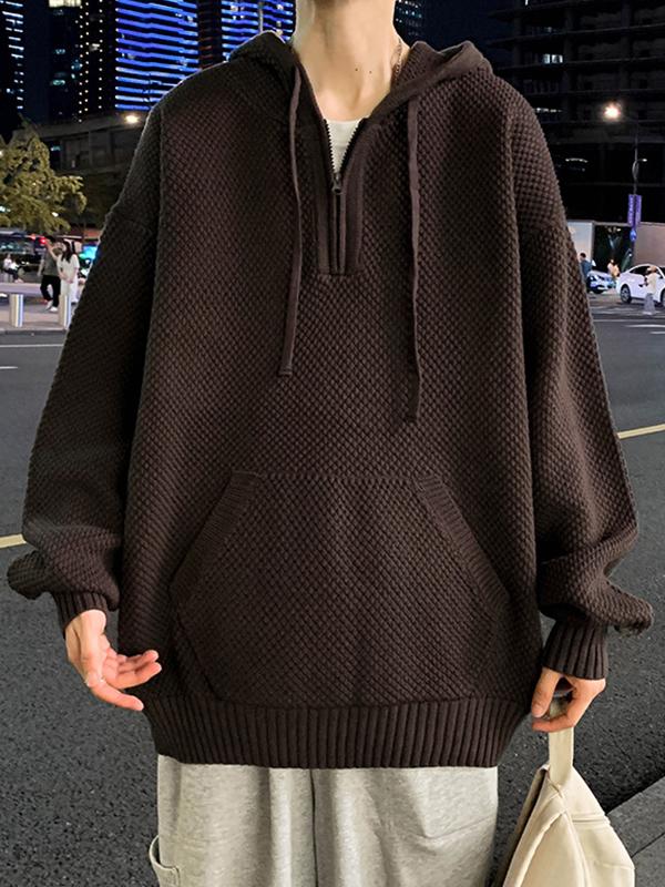 Men's Solid Half Zip Hooded Knit Sweatshirt Product Image