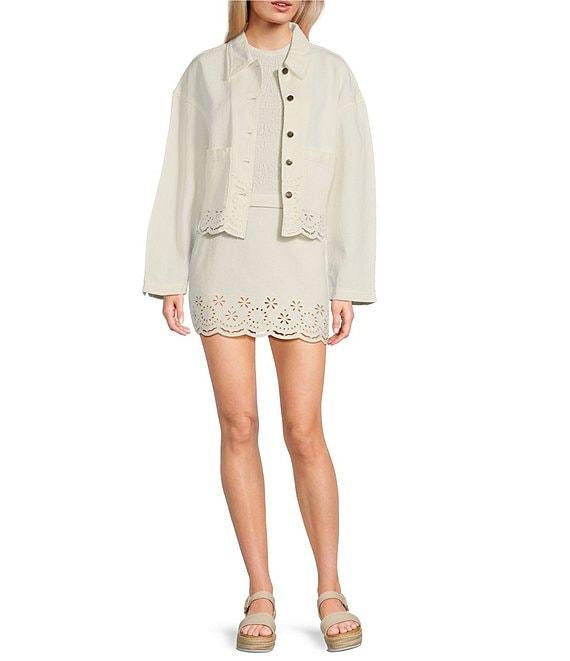 C&V Chelsea & Violet Eyelet Hem Coordinating Denim Jacket Product Image