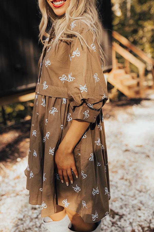 For The Love Of Bows Mini Dress in Mocha Product Image