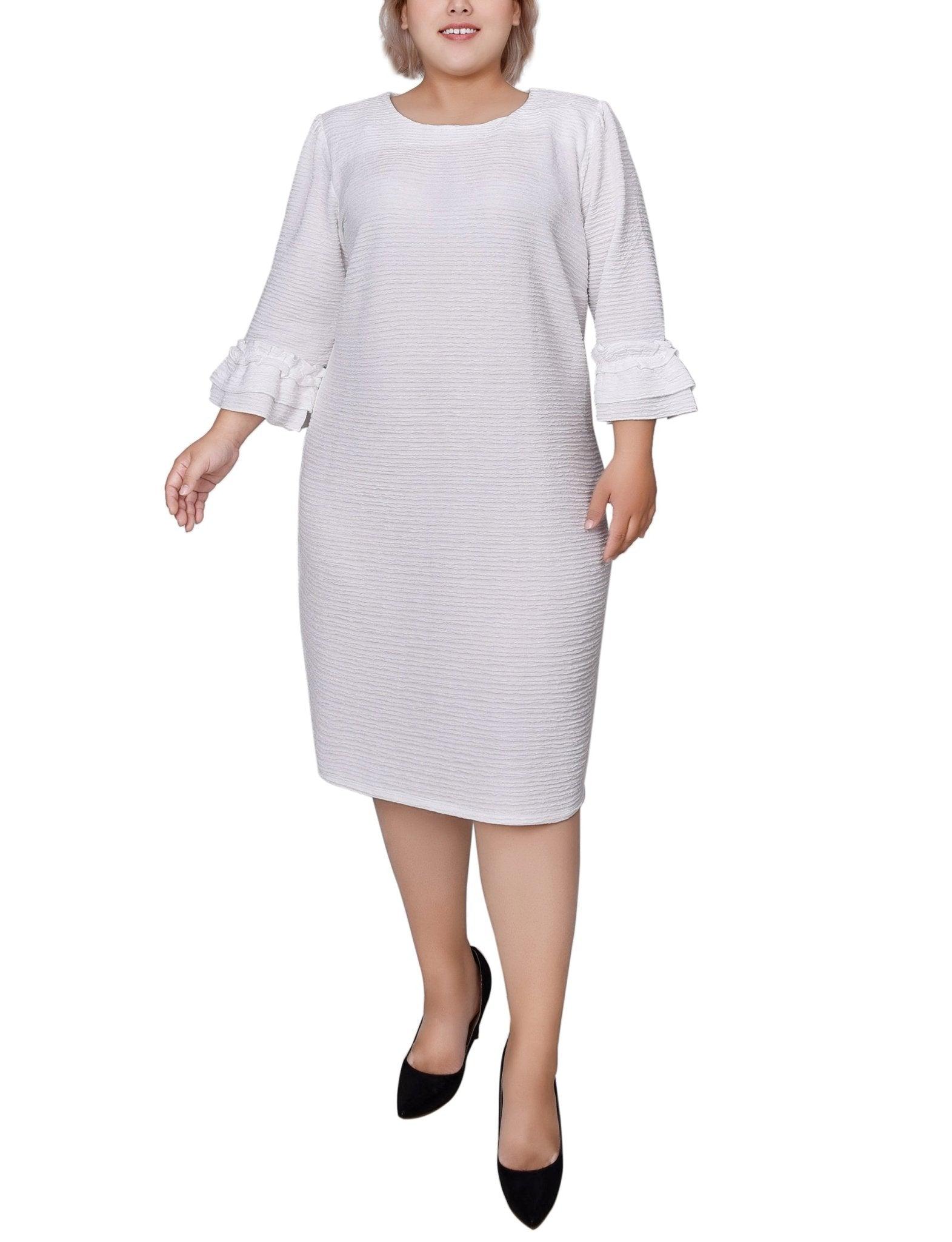White 3/4 Sleeve Textured Knit Dress - Plus Product Image