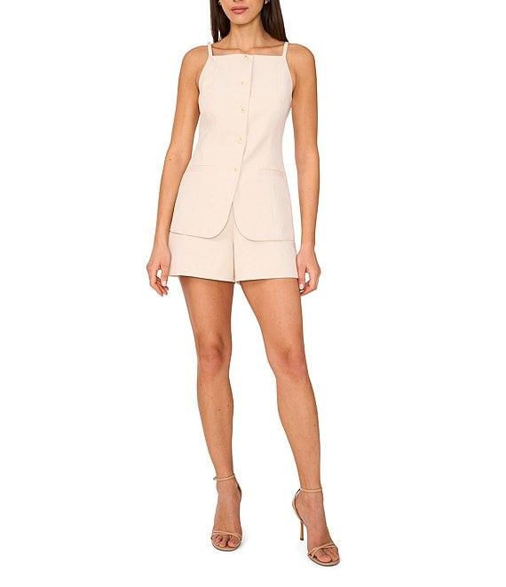 1. STATE Coordinating Linen Blend Square Neckline Sleeveless Button Front Vest Product Image