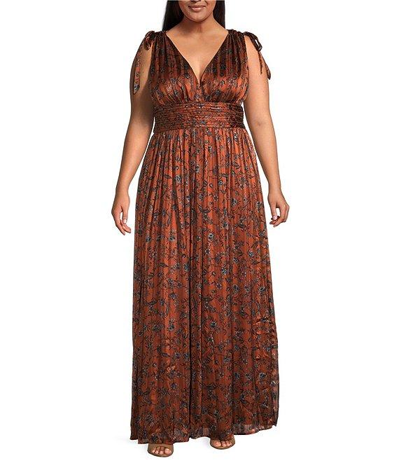 Sugarlips Plus Size Leoben Floral Printed Pleated Long Dress Product Image