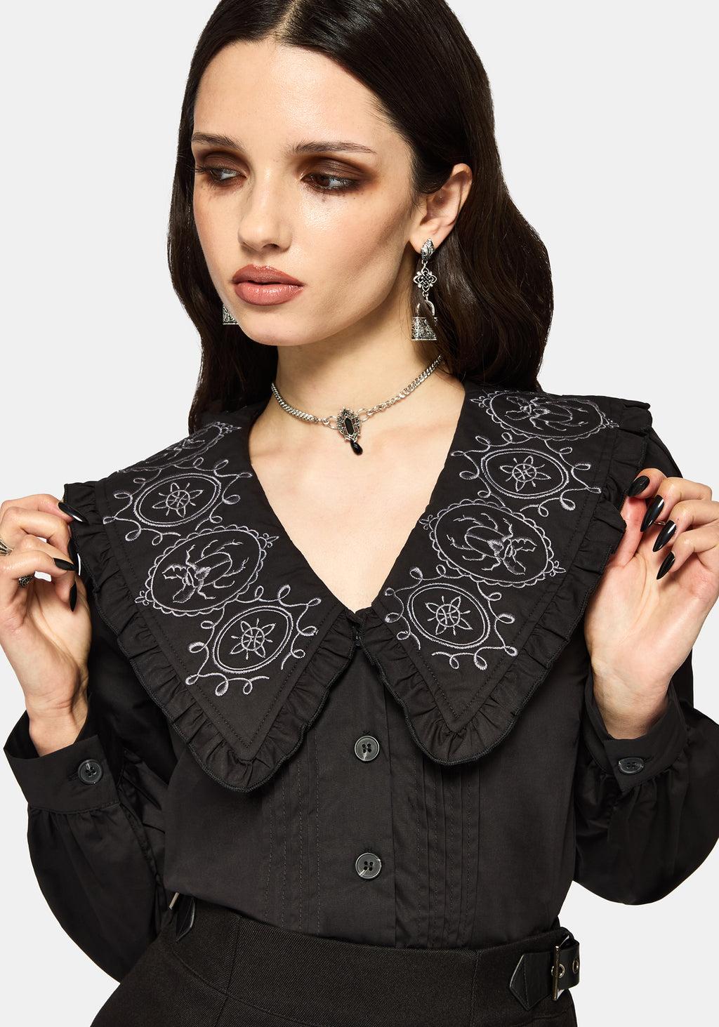 Alira Bug Embroidered Collar Long Sleeved Blouse Product Image