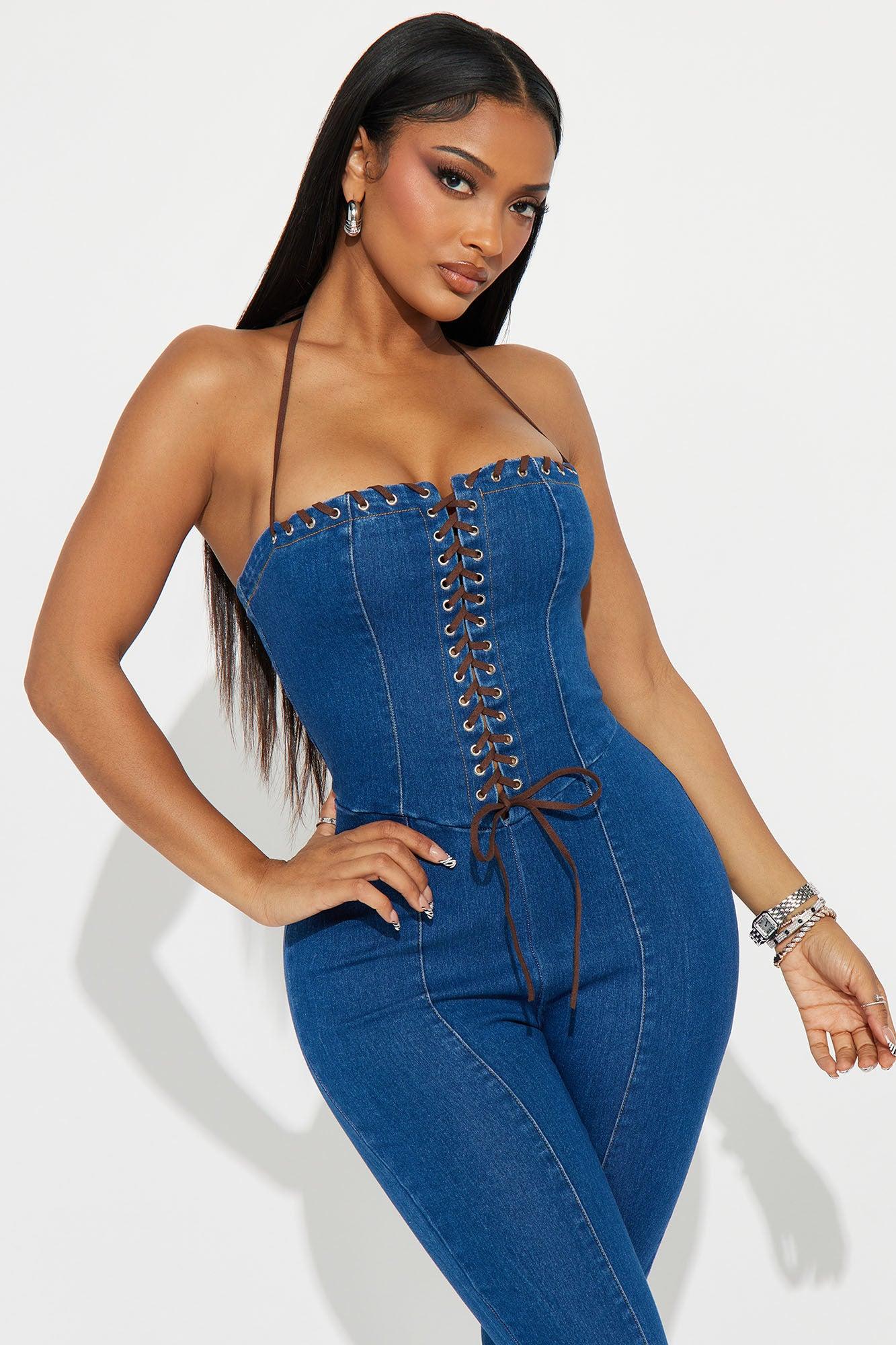 Genevive Denim Halter Jumpsuit - Indigo Female Product Image