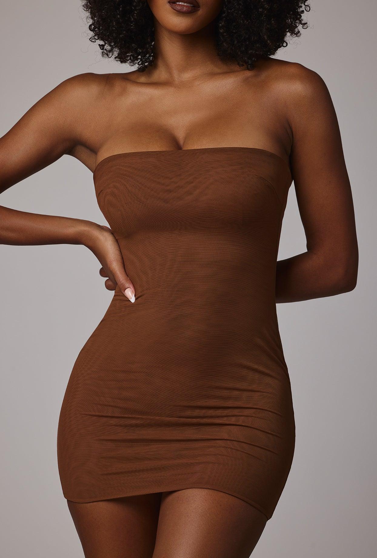 Soft Mesh Mini Slip Dress in Mocha Product Image