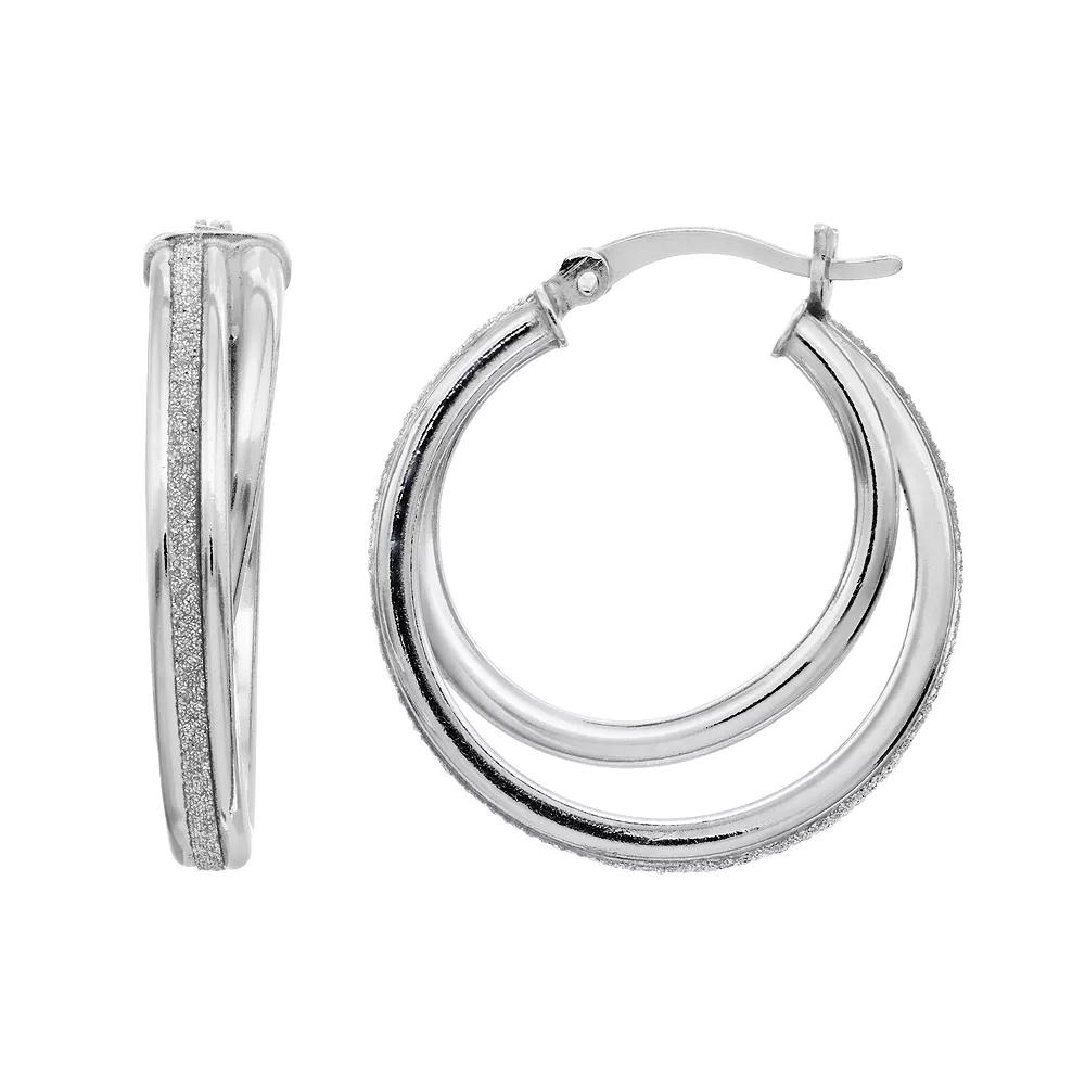 Platinum Over Silver Double Hoop Earrings, Women's, Grey Product Image