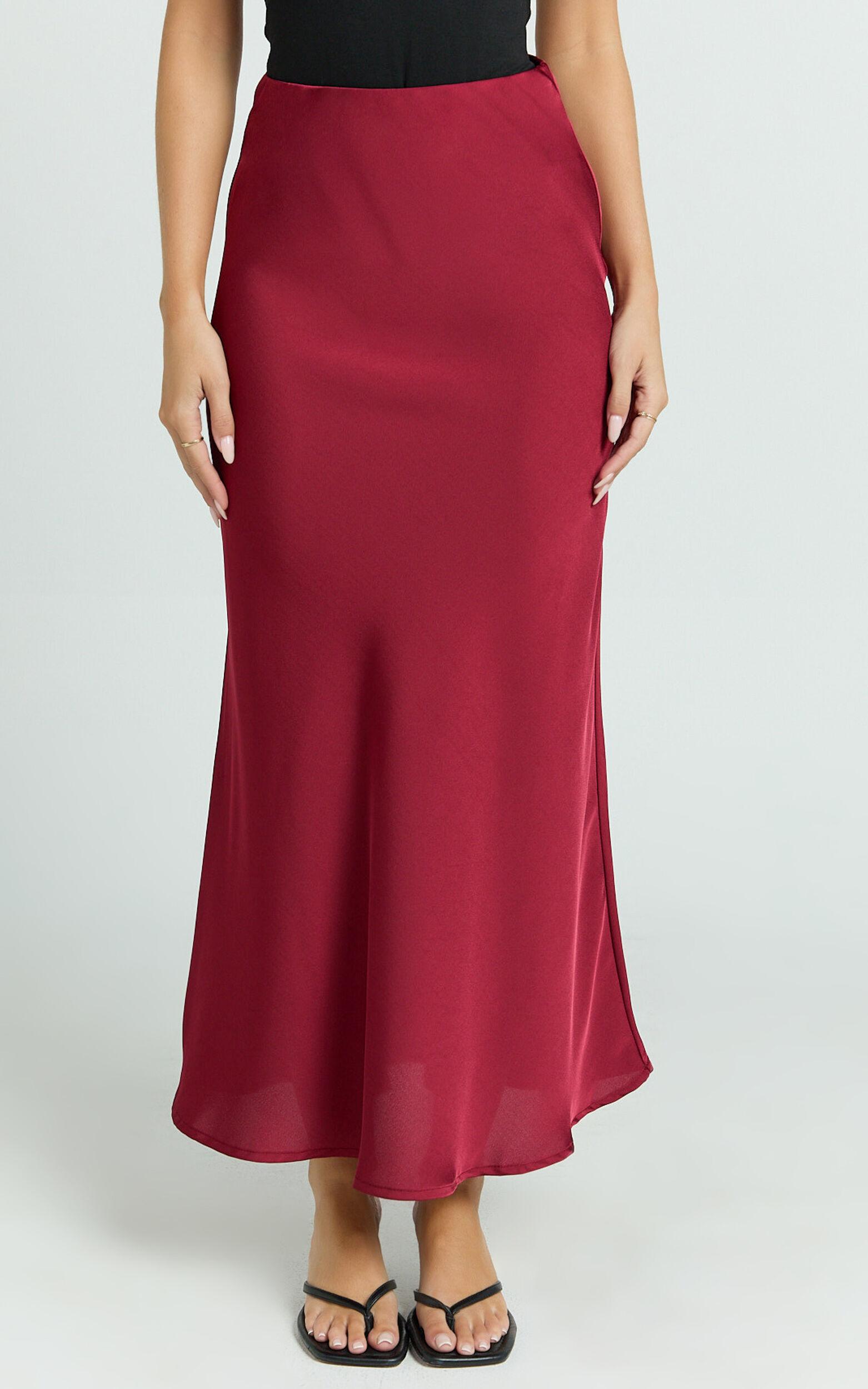 Amari Maxi Skirt - High Waisted Bias Cut Skirt in Wine Product Image