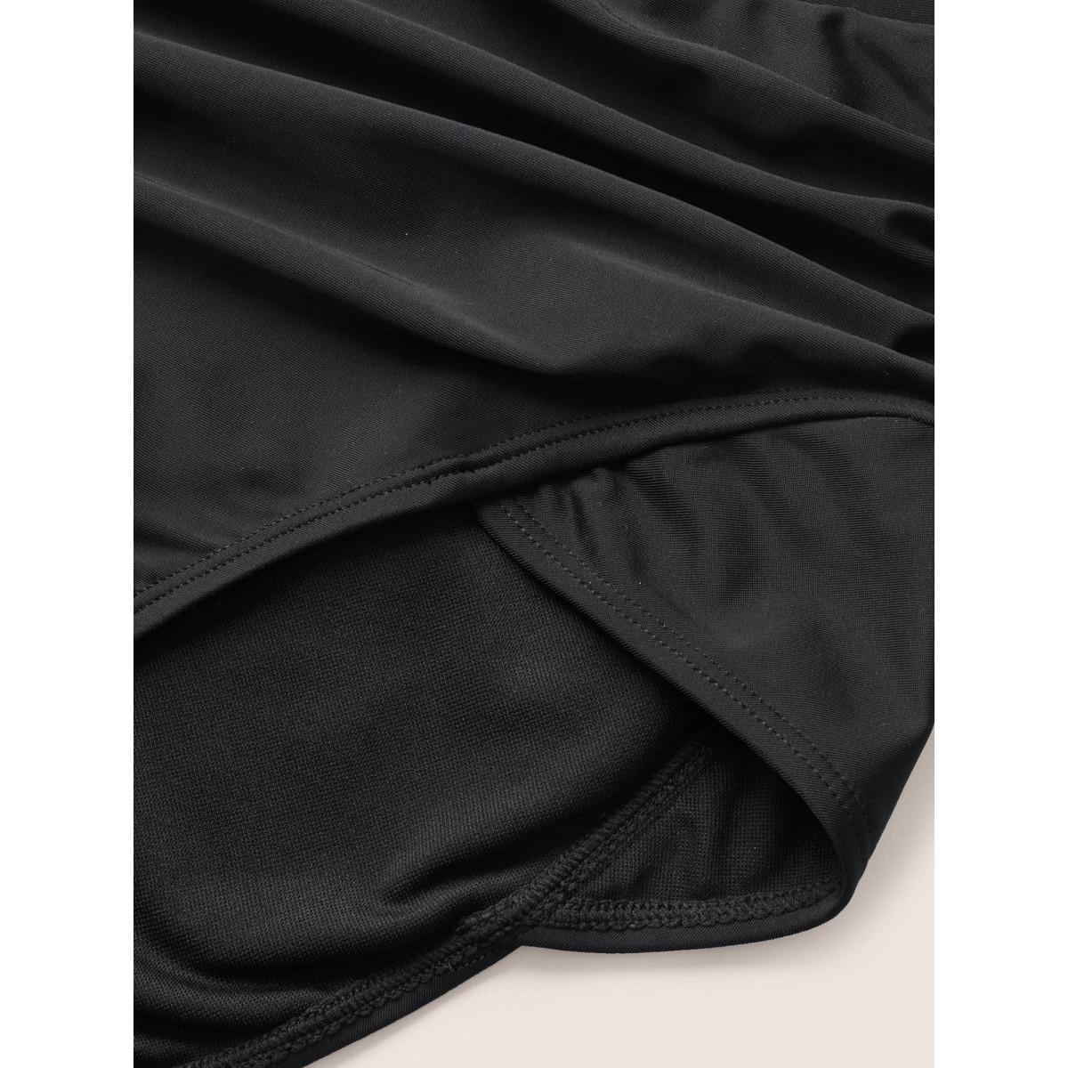 Plus Size Plain Patchwork Ruched Swim Bottom Women's Swimwear Black Resort Non High stretch Skinny High Rise Curve Swim Bottoms BloomChic 18-20/2X Product Image
