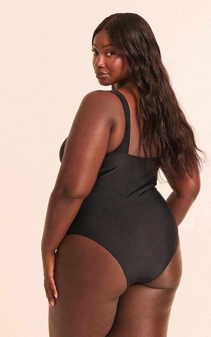 Plus Black Underwired U Bar Ruched Cup Swimsuit Product Image