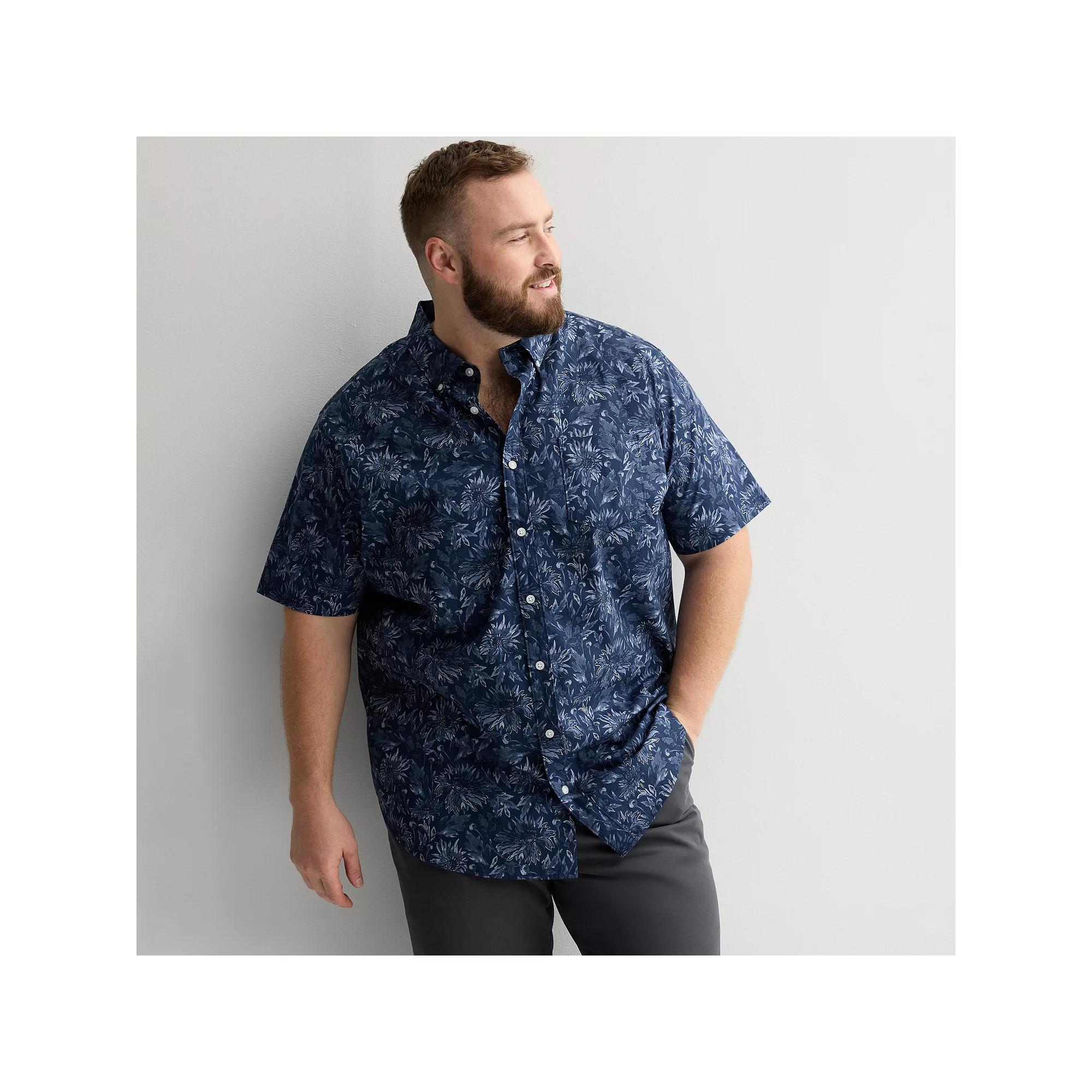 Big & Tall Sonoma Goods For Life® Short Sleeve Perfect Length Shirt, Men's, Size: 2XB, Navy Blue Sunflower Product Image