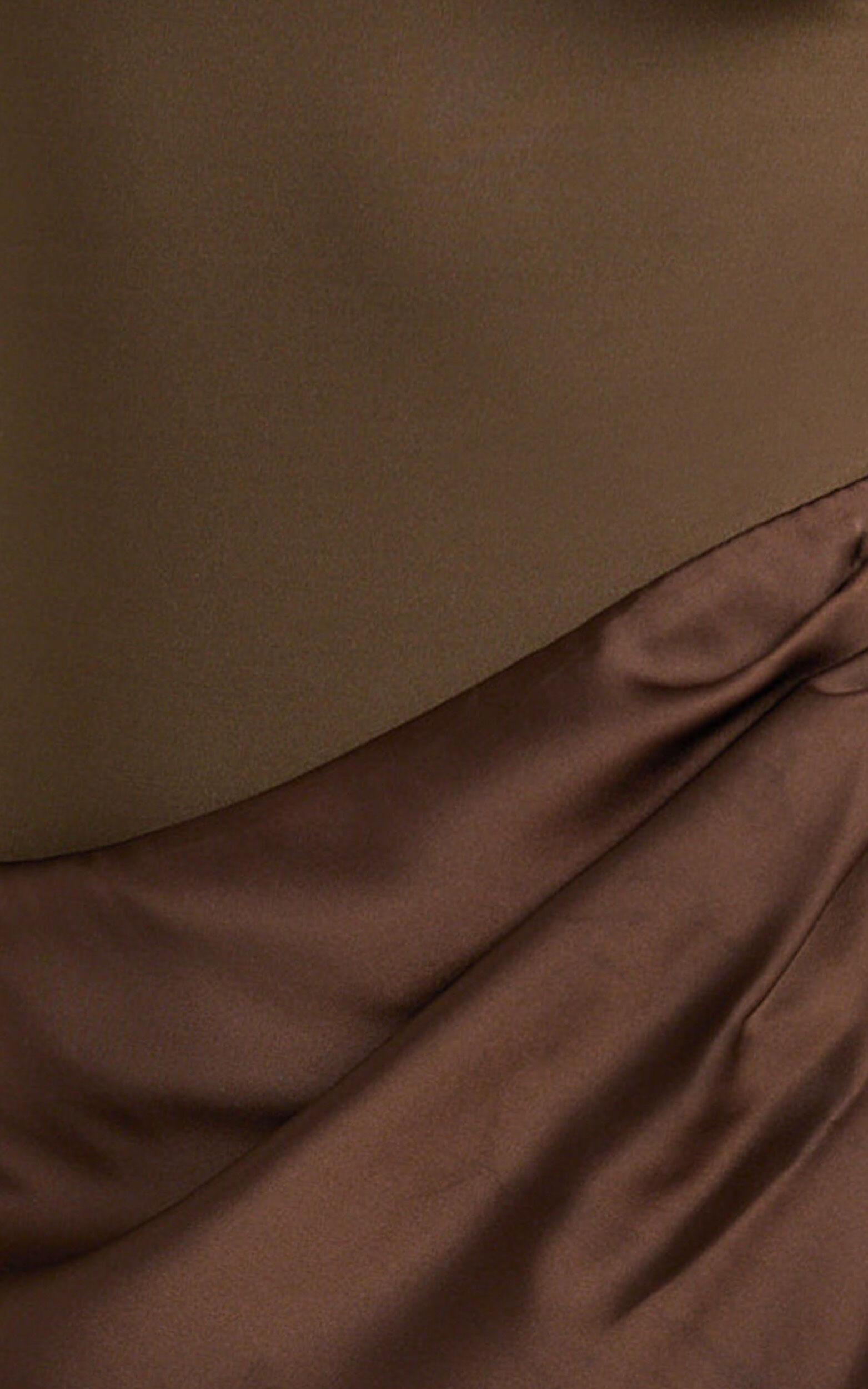 Pepper Maxi Dress - High Neck Bodysuit with Draped Skirt in Chocolate Product Image