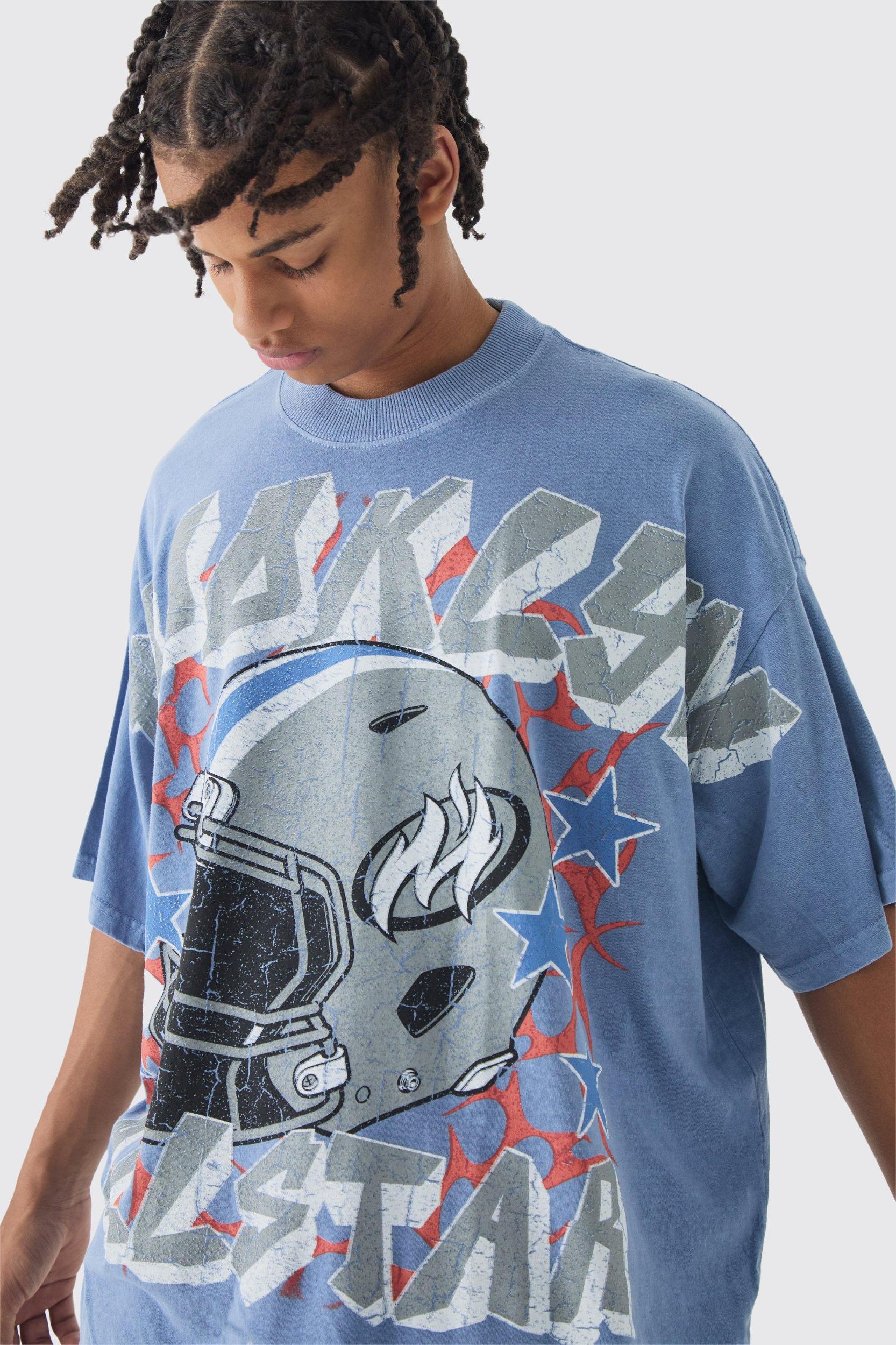 Oversized Extended Neck Over The Seams Wash Varsity T-Shirt | boohooMAN USA Product Image