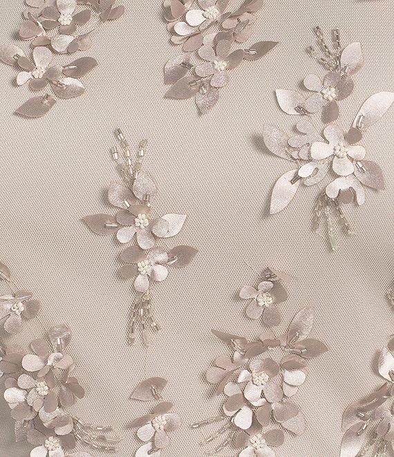 Pisarro Nights Plus Size Boat Neck Short Sleeve 3D Floral Applique Ball Gown Product Image