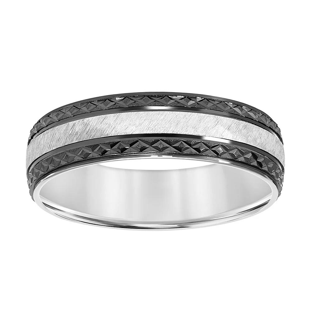 AXL Sterling Silver & Black Rhodium 6 mm Textured Mens Band Two Tone Product Image