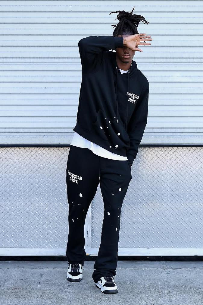 Raffer Black Hoodie/Stacked Flare Track Set Male Product Image