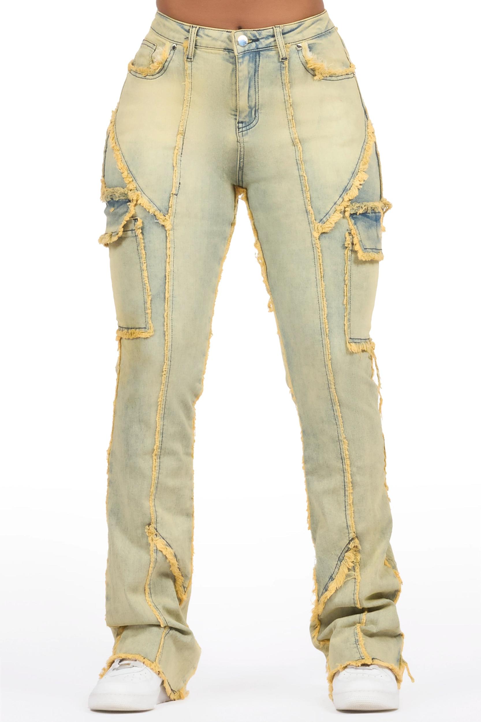 Keshia Dirty Blue Wash Stacked Flare Jean Female Product Image