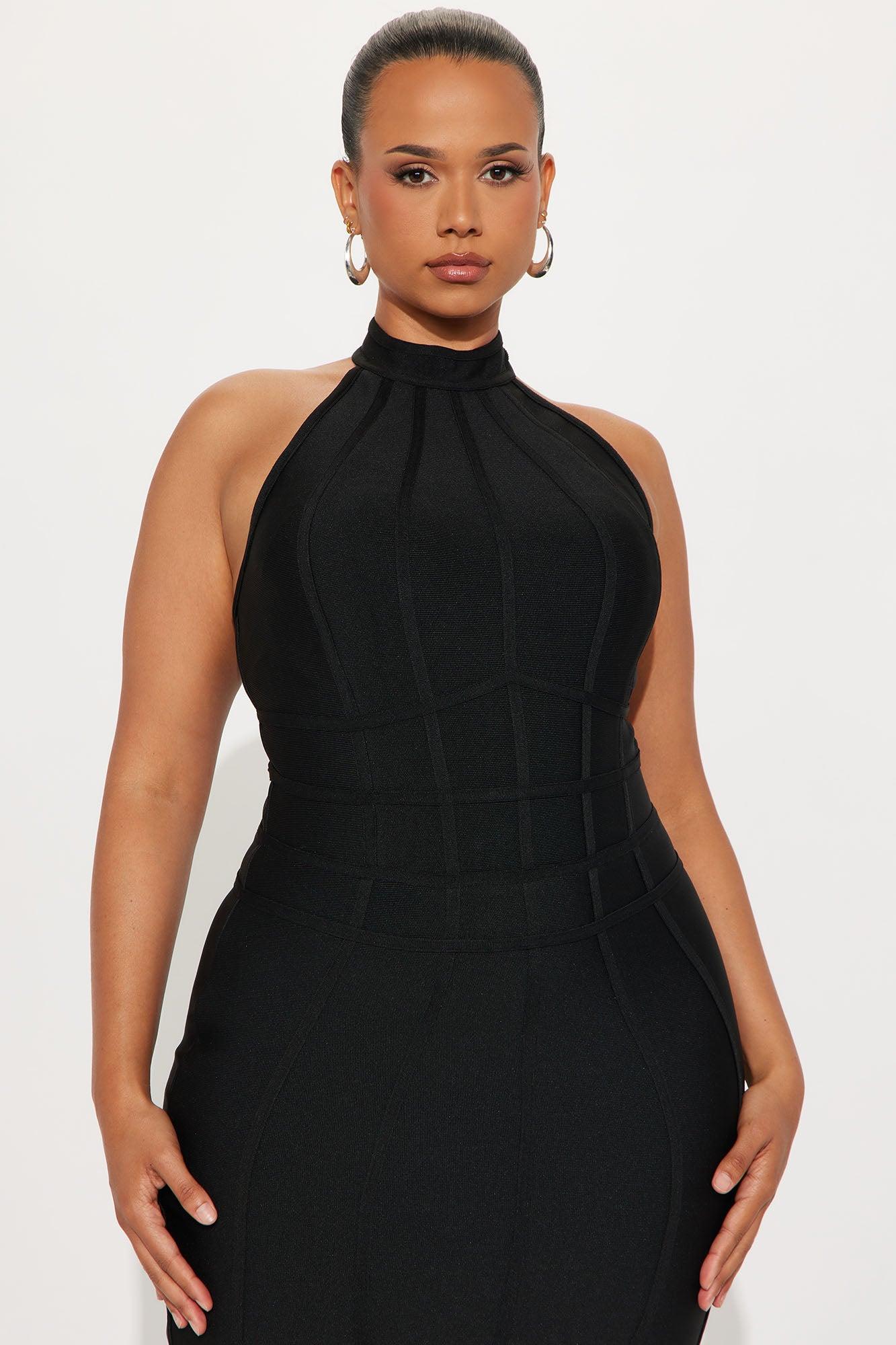 Imelda Bandage Mock Neck Midi Dress - Black Female Product Image