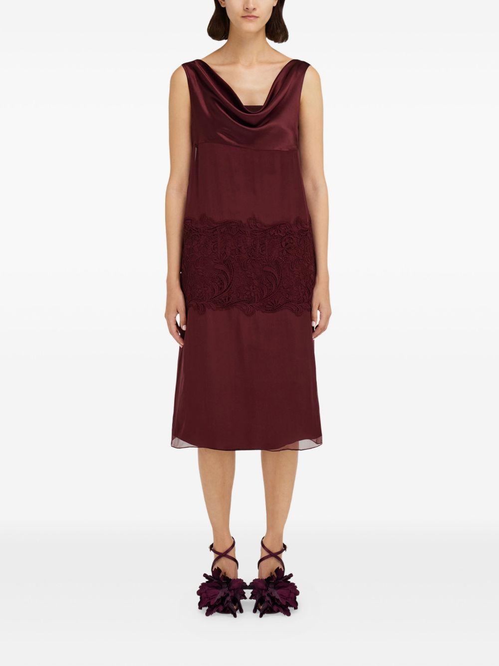 cowl-neck lace-insert midi dress Product Image