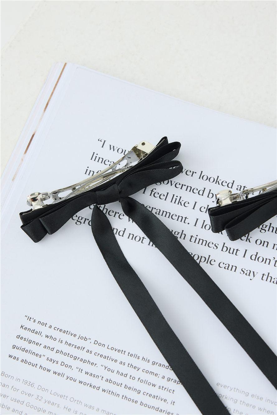 Long Bow Hair Clips Black Product Image