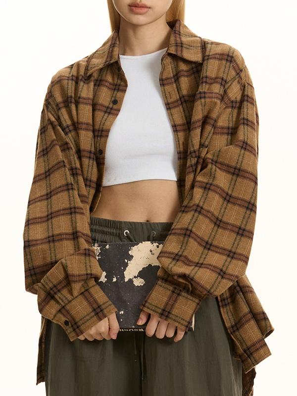 Versatile Checkered Long Sleeve Blouse Product Image