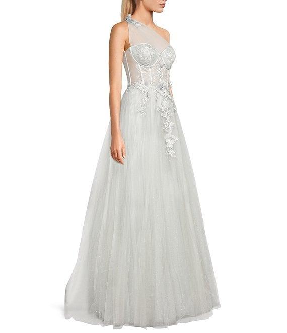 GB One Shoulder Floral Applique A-Line Gown Product Image