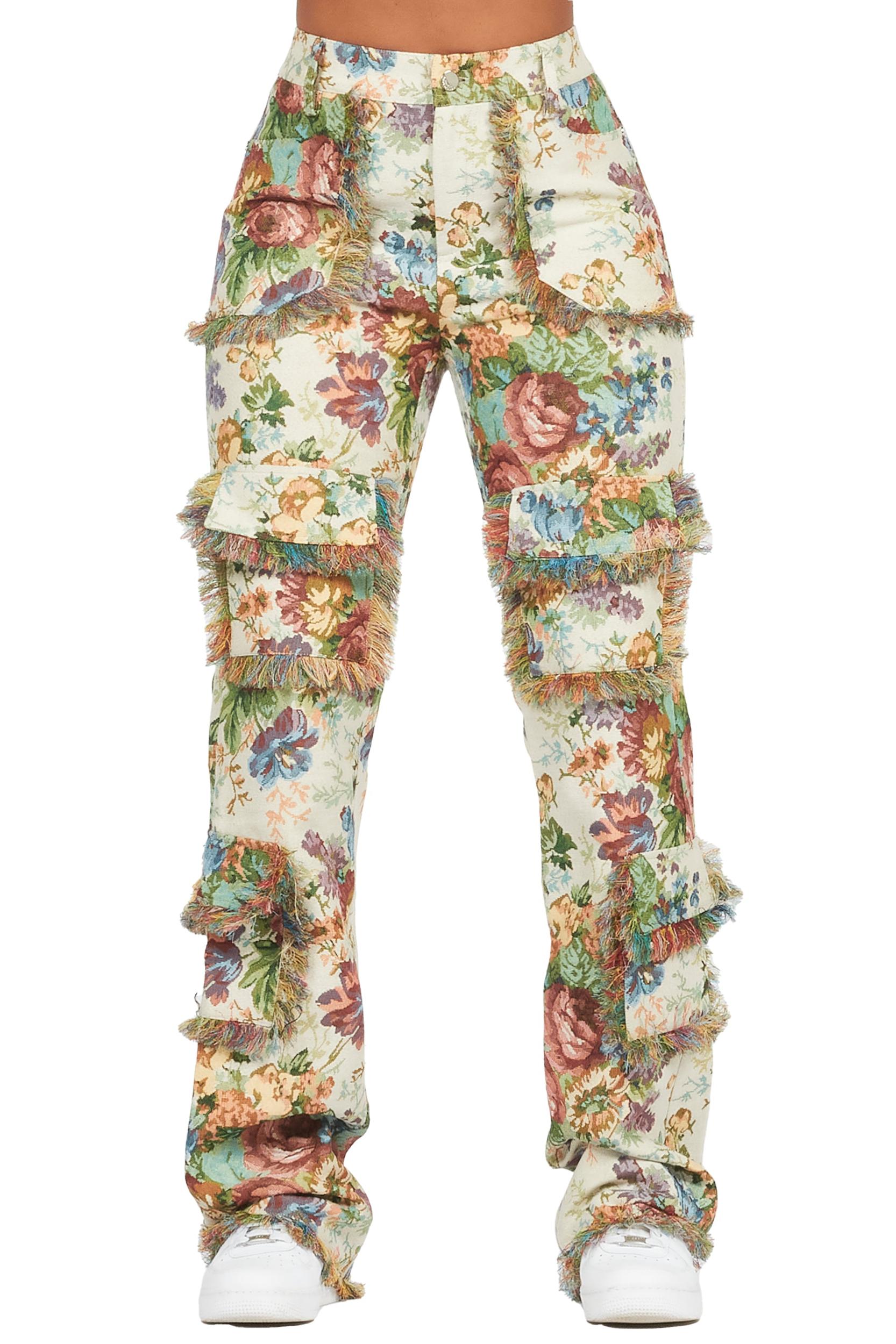 Makayla Beige Cargo Tapestry Stacked Pant Female Product Image