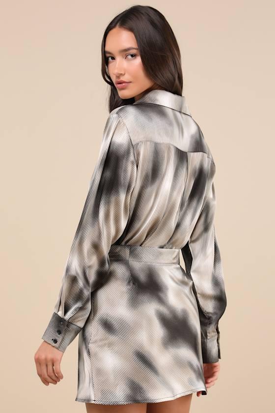 Poised Outcome Grey Multi Pinstriped Satin Mini Skirt Product Image