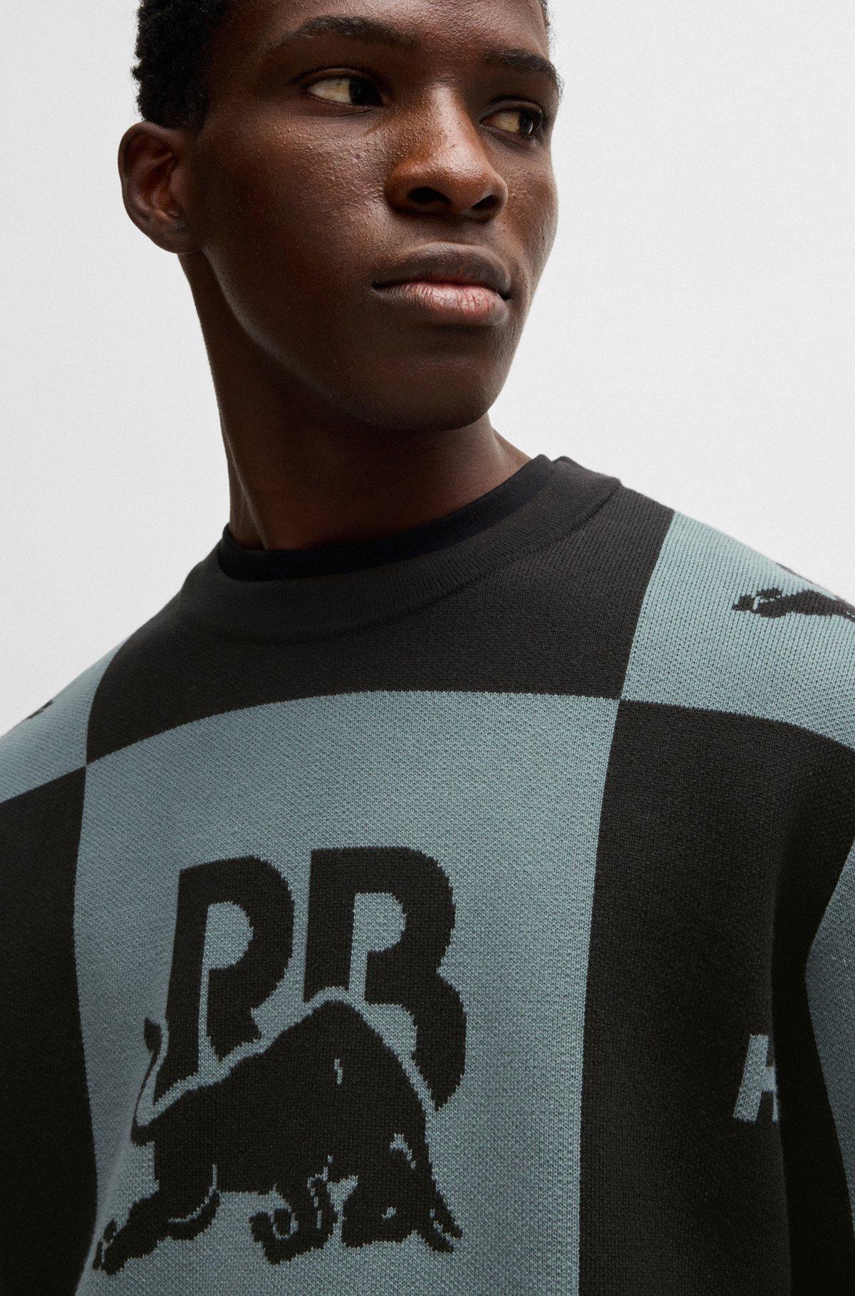HUGO x RB checkerboard cotton sweater with bull motif Product Image