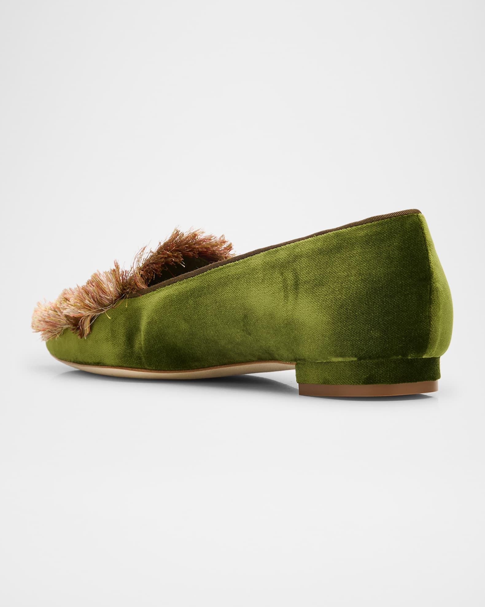 Agrofran Velvet Fringe-Trim Loafers Product Image