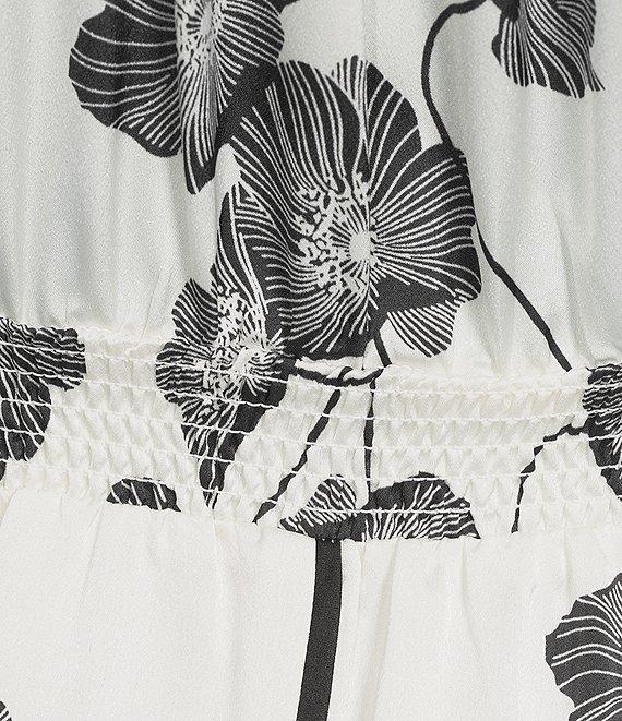 KARL LAGERFELD PARIS Floral Print Satin Crepe Round Neck Flutter Sleeve Midi A-Line Dress Product Image