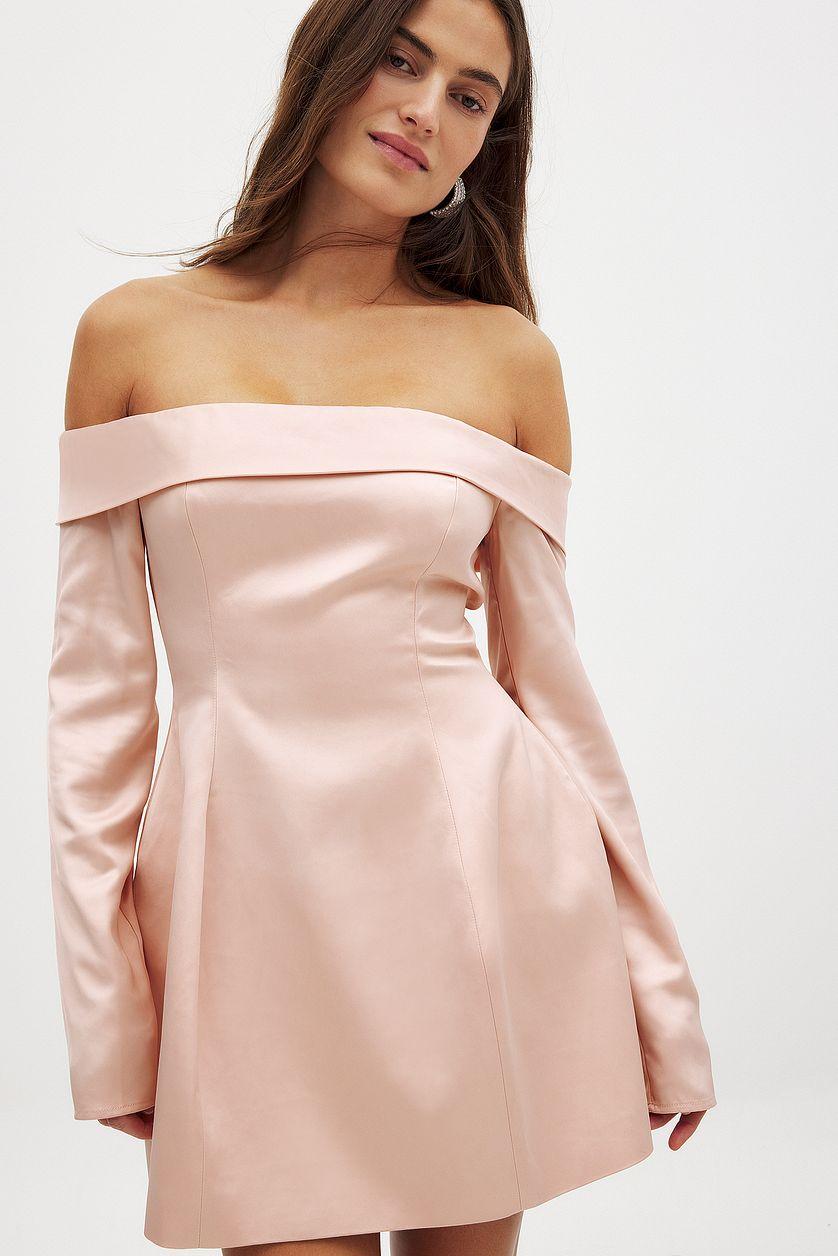 Off Shoulder Satin Mini Dress Product Image
