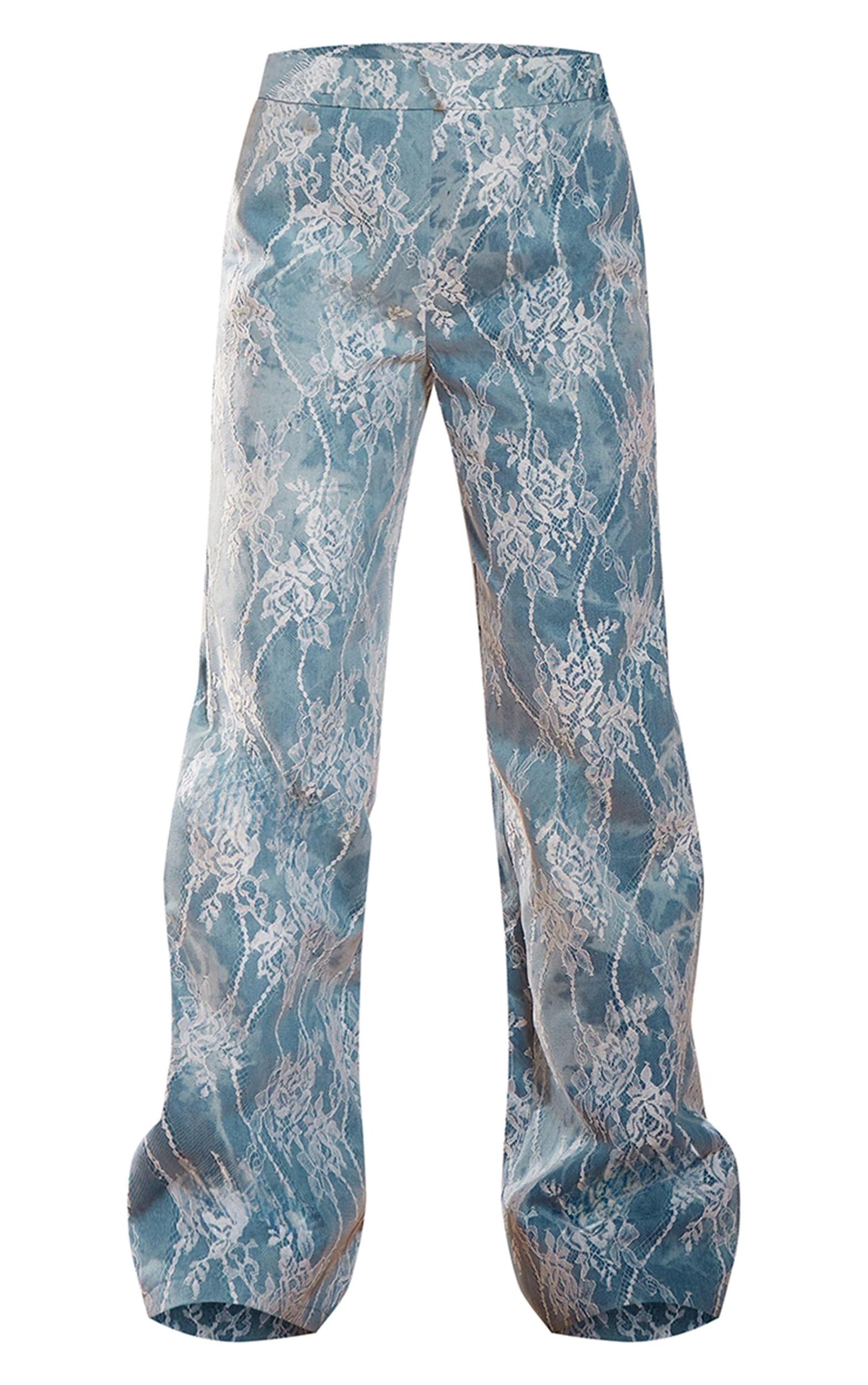 Light Blue Acid Wash Lace Pant Product Image