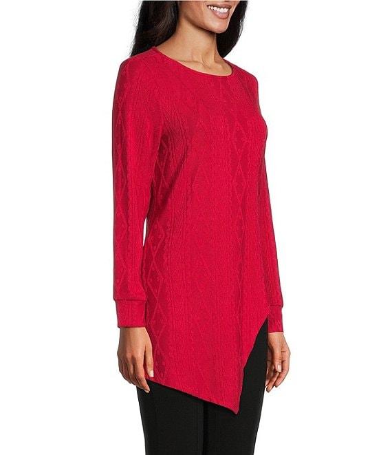 Slim Factor by Investments Riley Long Sleeve Asymmetrical Hemline Crew Neckline Knit Top Product Image