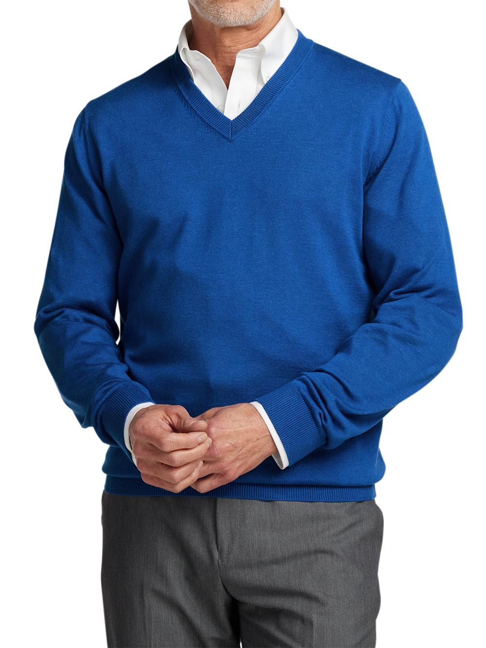 Supima Cotton V-neck Sweater - Blue Product Image