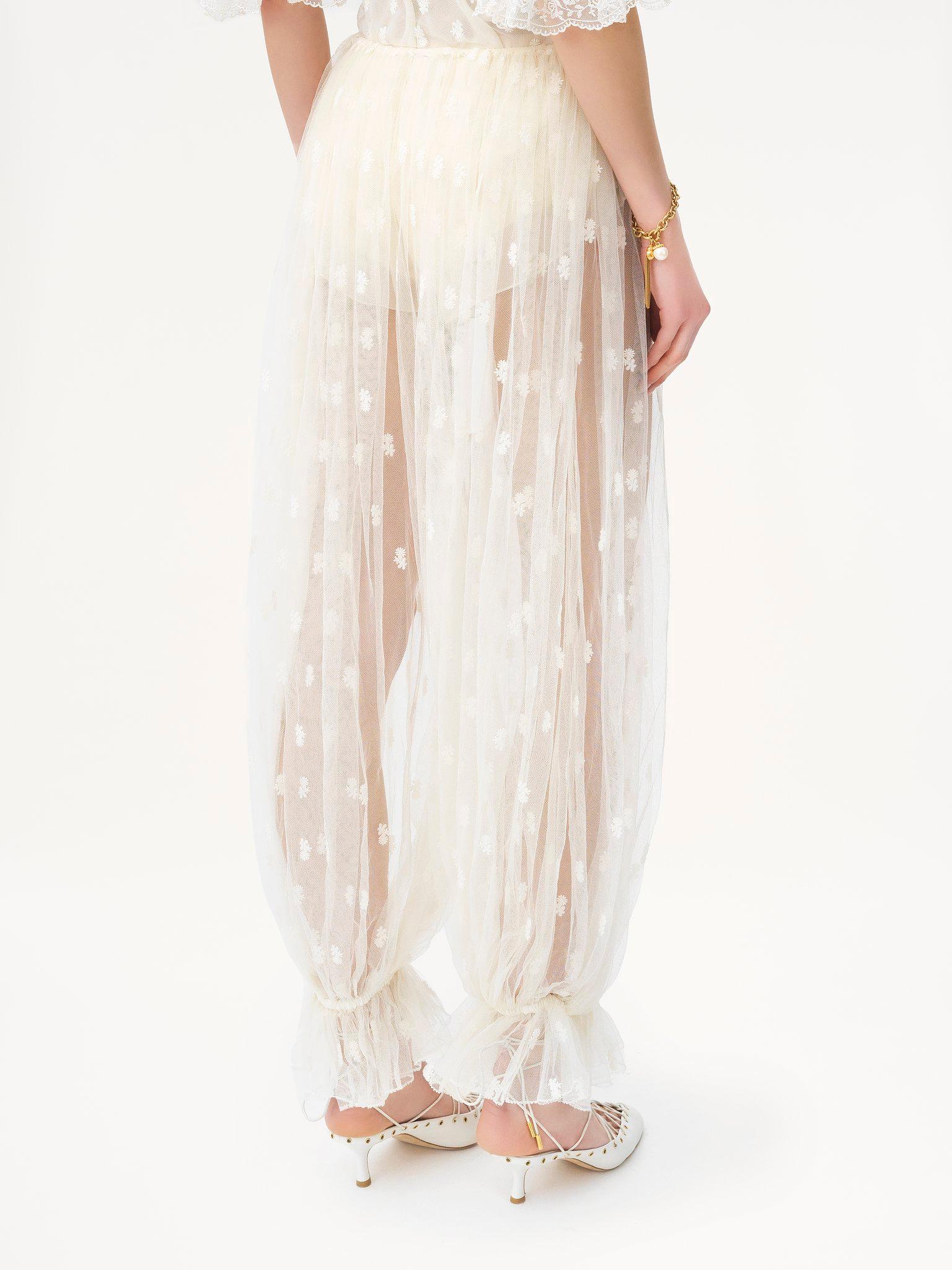 Drawstring pants in embroidered lace Product Image