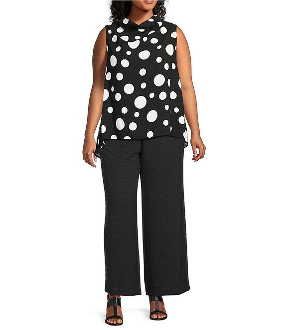 IC Collection Plus Size Crinkled Woven Elastic Waist Wide Leg Pull-On Pants Product Image