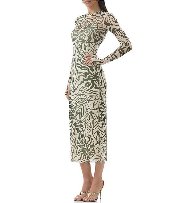 AFRM Ashland Printed Mesh Crew Neck Long Sleeves Midi Dress Product Image