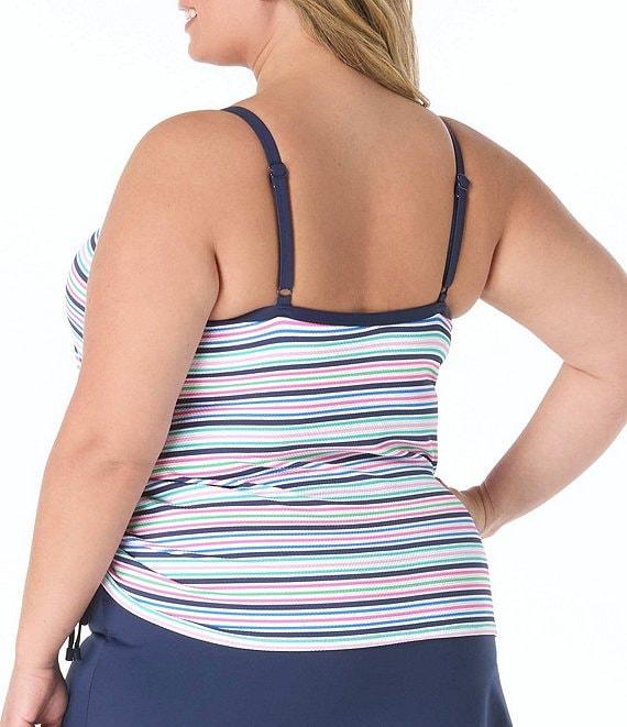 Beach House Plus Size Stripe Scoop Neck Underwire Tankini Swim Top Product Image
