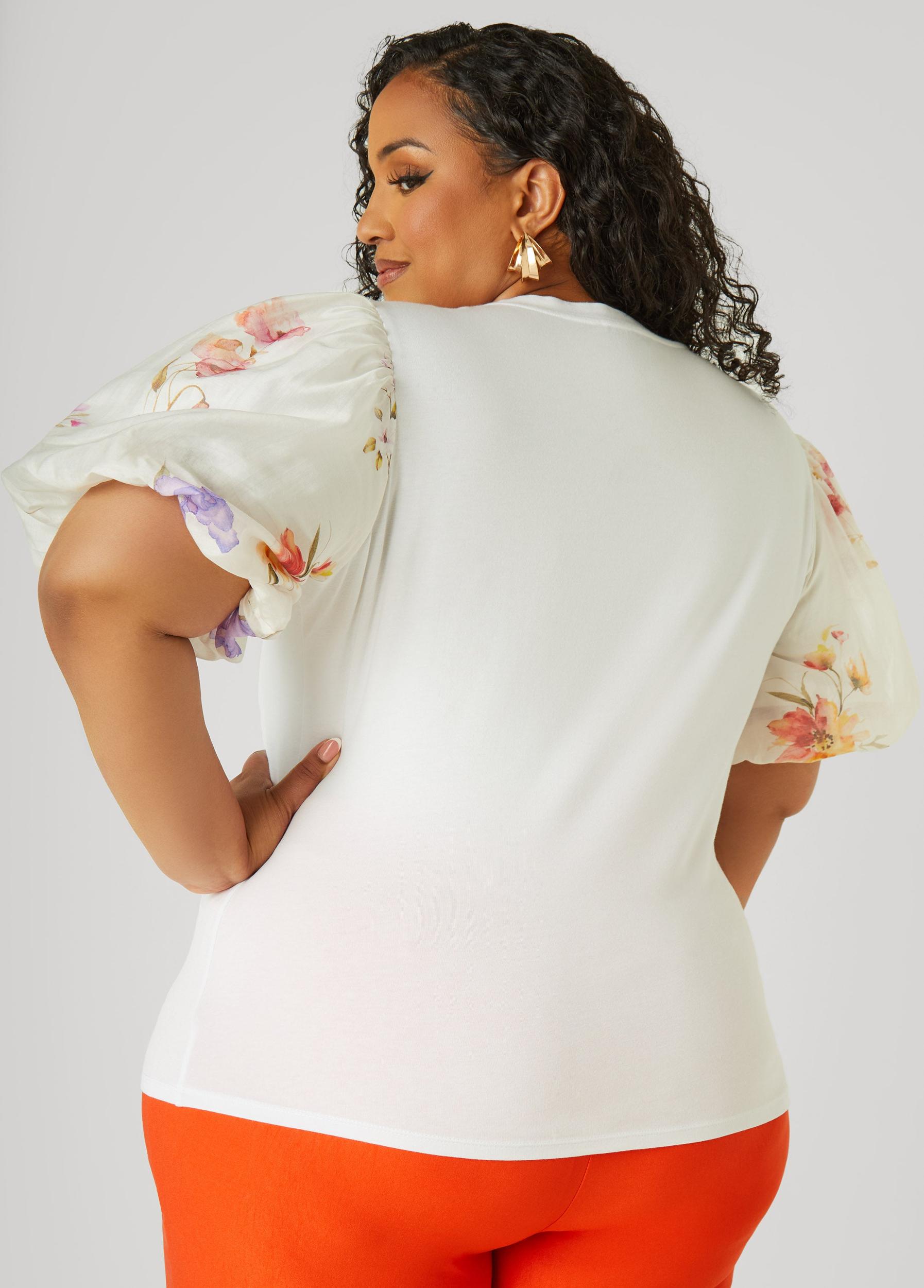 Plus Size Floral Print Paneled Jersey Top Ashley Stewart Product Image
