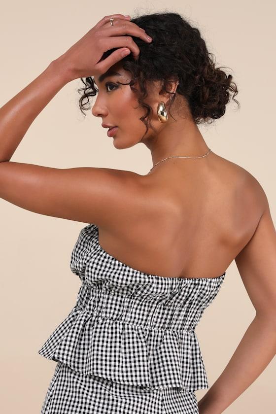 Daisley Black and White Gingham Peplum Top Product Image