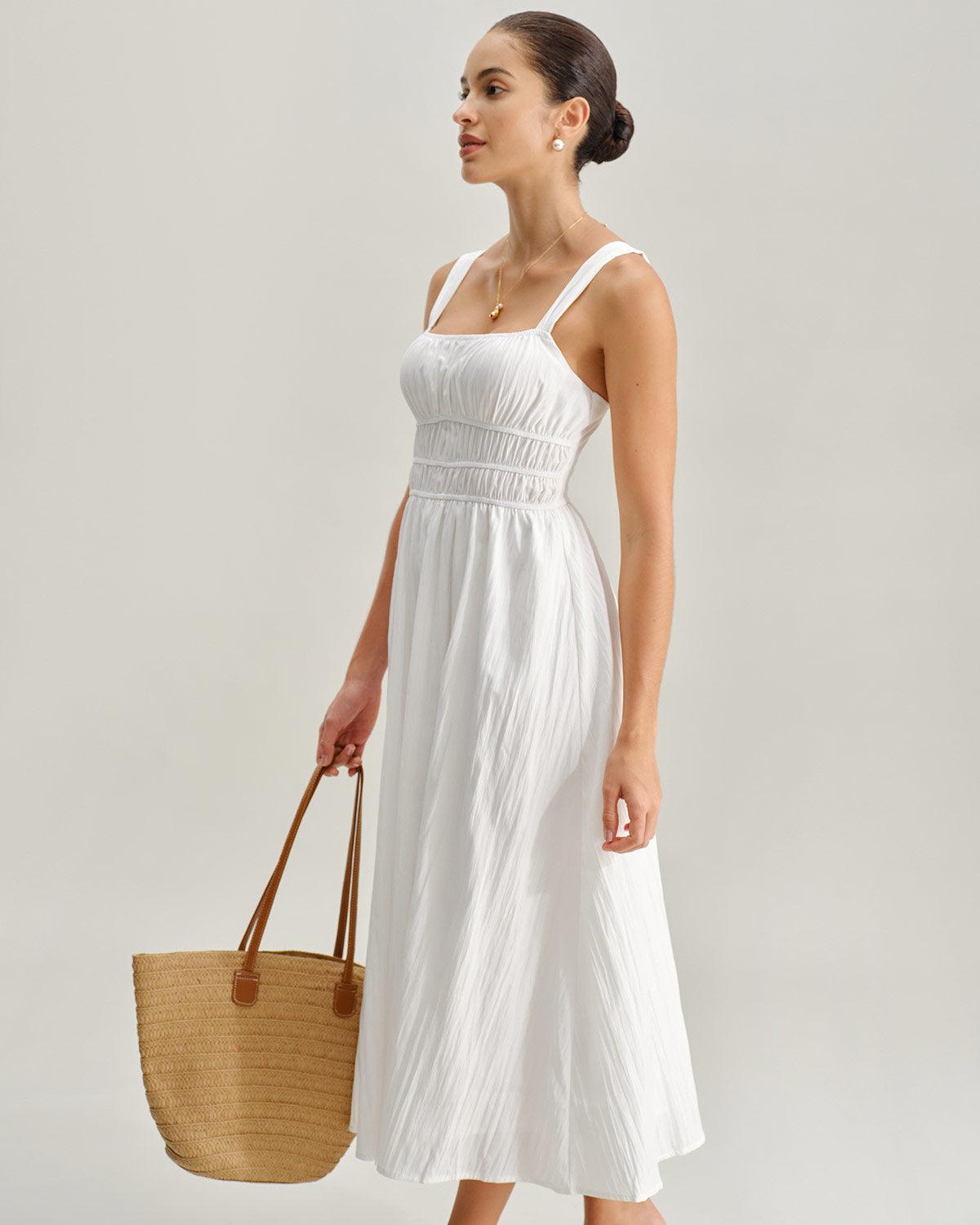 White Ruched Slip Maxi Dress Product Image