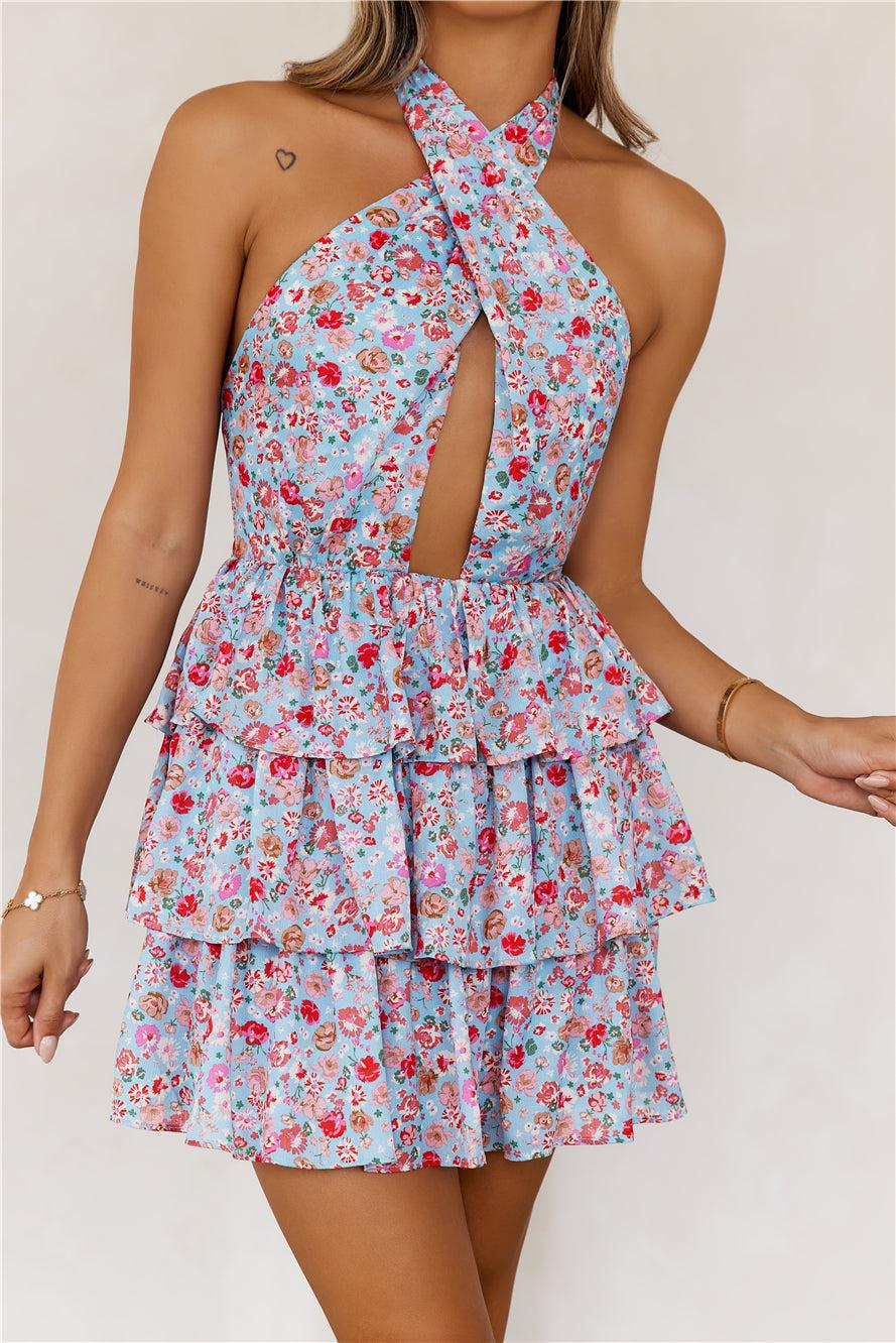 Perfection Of Her Halter Mini Dress Blue Product Image