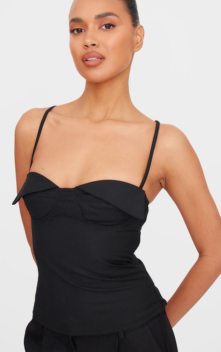 Black Woven Bust Detail Cross Strap Long Top Product Image